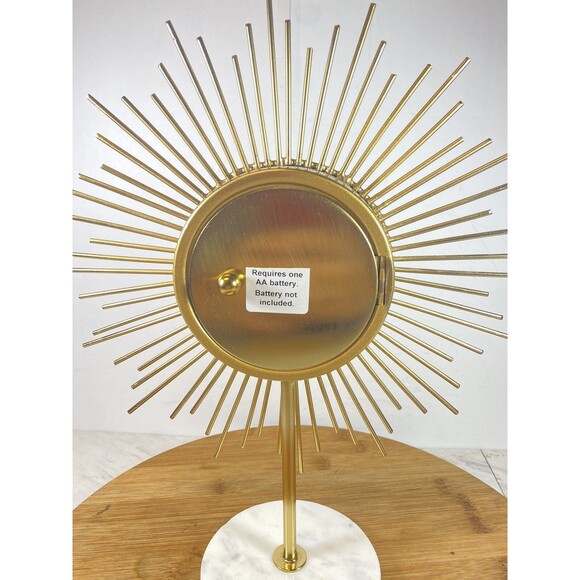 Midcentury Gold Sunburst Table Desk Clock Marble Base Made In USA 12" - Picture 6 of 16